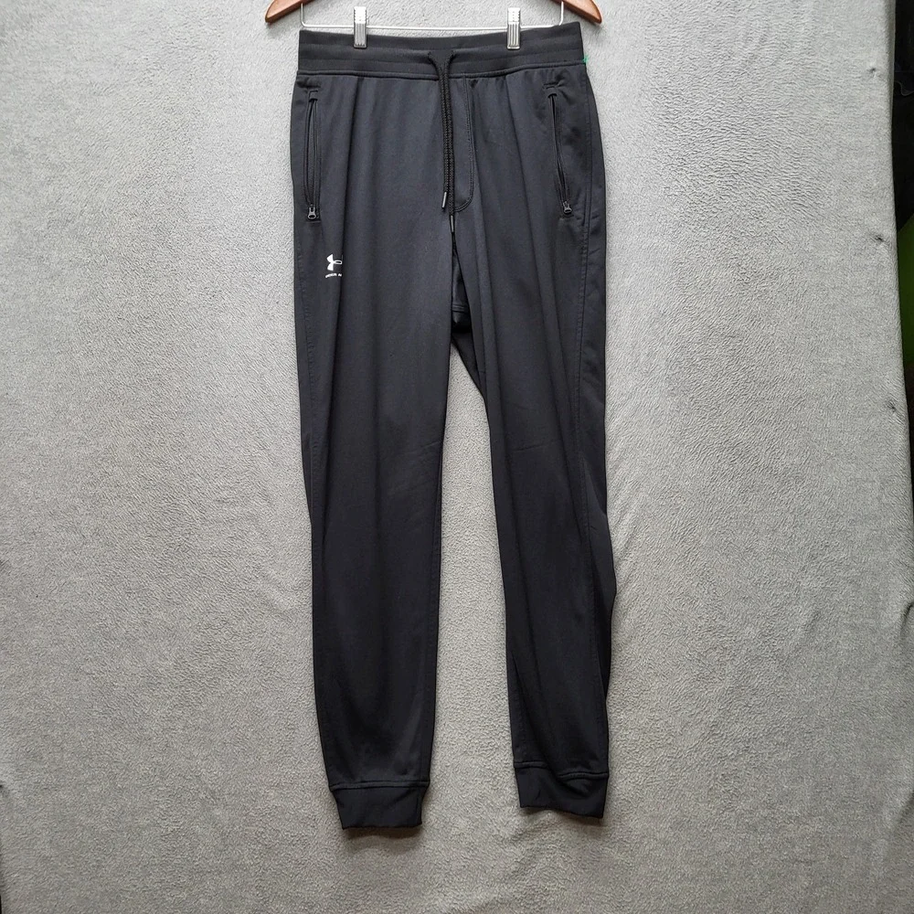 Under Armour Men Activewear Pants M Black Sweatpants Gorpcore Logo Zipper 29